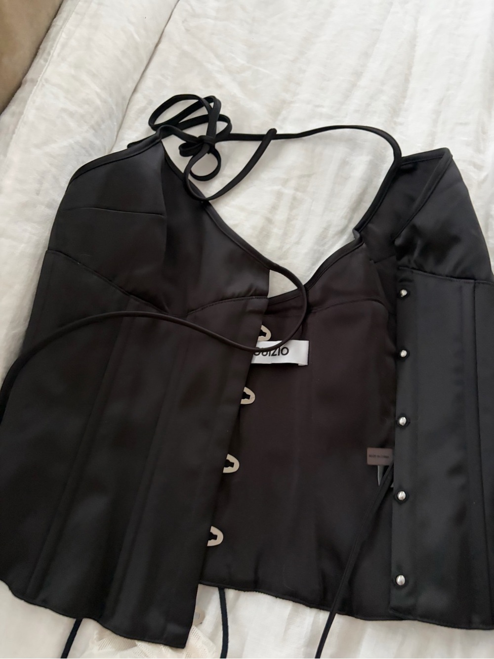 Danielle Guizio Black Satin Corset Top